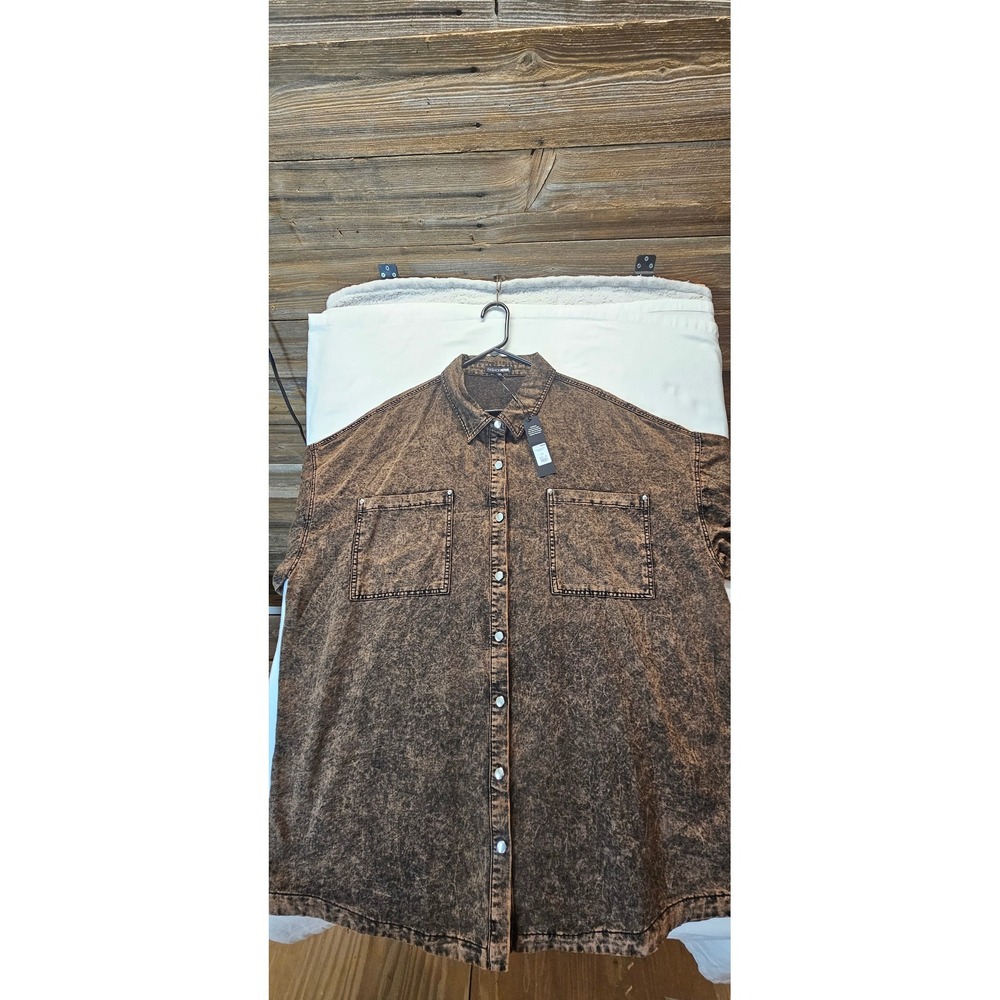 Fashion Nova Betsy Denim Shirt Mini Dress Rust Acid Wash Oversized 3X B21679